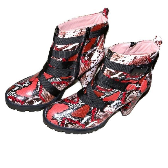 SHOE REPUBLIC LA SNAKE SKIN LOOK BOOTS CHUNKY SOLE w/ CLIP STRAP _ SIZE 10 - Picture 2 of 9